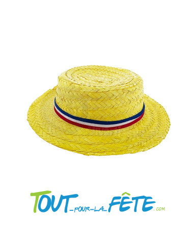 Chapeau canotier avec ruban bleu, blanc, rouge