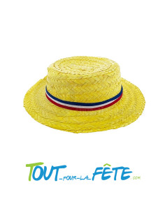Chapeau canotier avec ruban bleu, blanc, rouge