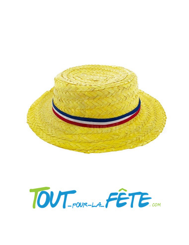 Chapeau canotier avec ruban bleu, blanc, rouge