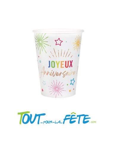 Lot de 6 gobelets multicolore joyeux anniversaire