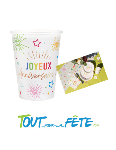 Lot de 6 gobelets multicolore joyeux anniversaire