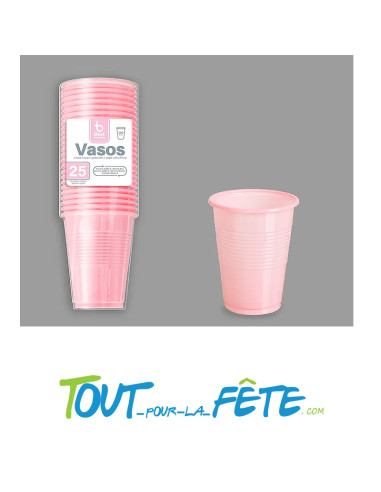 Lot de 25 gobelets en plastique rose bébé 20cl