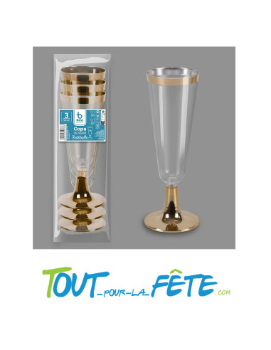 Lot de 3 flûtes à champagne 15cl or brillant