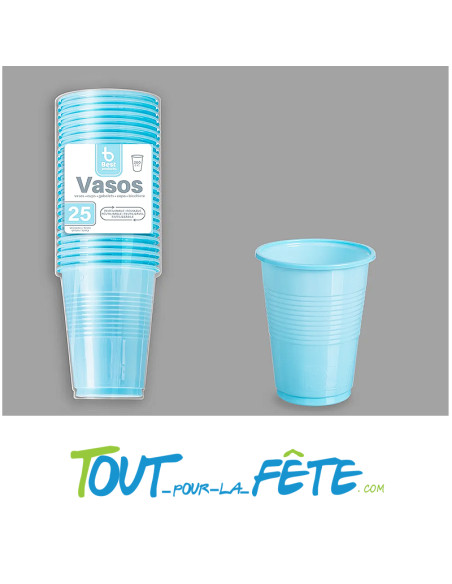 Lot de 25 gobelets en plastique bleu bébé 20cl