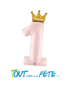Ballon aluminium chiffre 1 avec couronne princesse 2