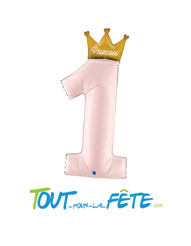 Ballon aluminium chiffre 1 avec couronne princesse