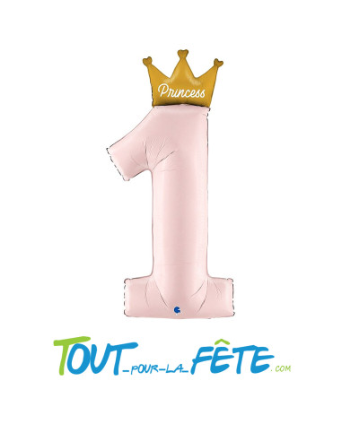 Ballon aluminium chiffre 1 avec couronne princesse