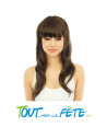Perruque longue raide avec frange brune femme