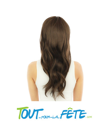 Perruque longue raide avec frange brune femme