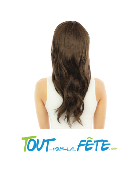 Perruque longue raide avec frange brune femme