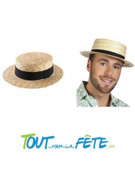 Chapeau canotier avec ruban noir