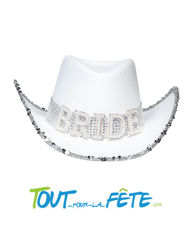 Chapeau de cowboy blanc avec strass Bride