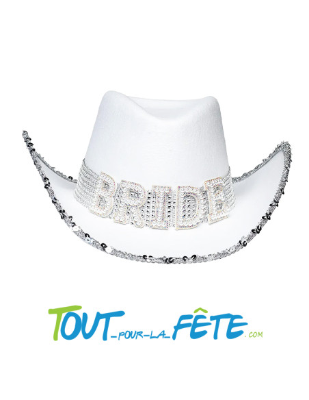 Chapeau de cowboy blanc avec strass Bride
