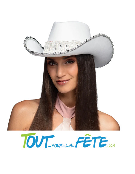 Chapeau de cowboy blanc avec strass Bride