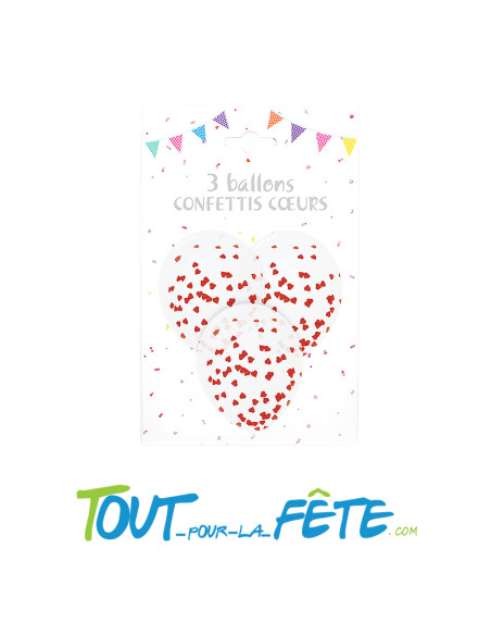 3 ballons latex transparents coeur 30 cm