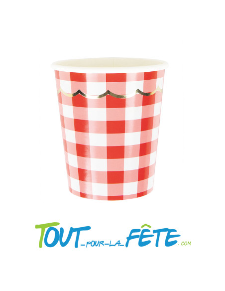 Lot de 8 gobelets guinguette rouge et blanc