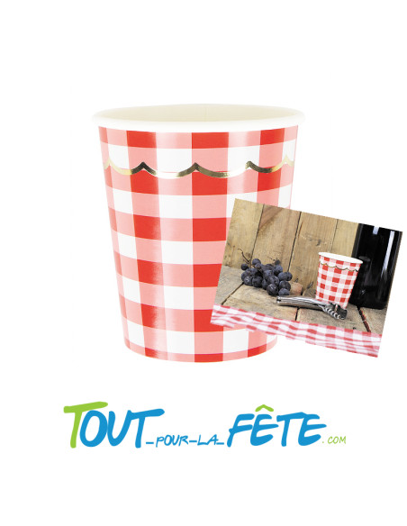 Lot de 8 gobelets guinguette rouge et blanc