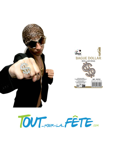 Bague dollar dorée avec paillettes