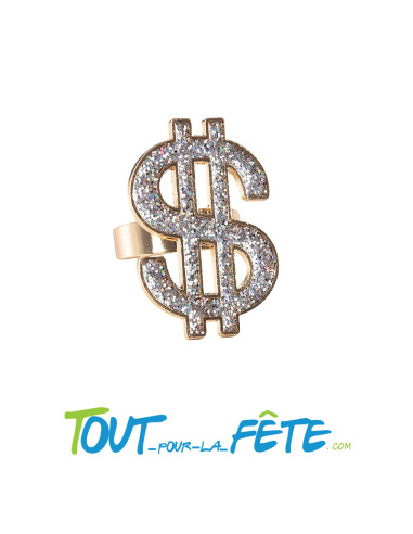 Bague dollar dorée avec paillettes