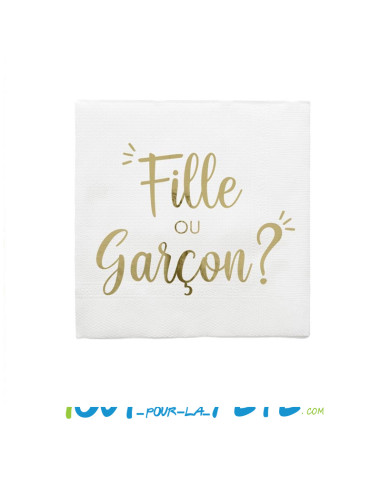 Lot de 10 serviettes "fille ou garçon" reveal gender blanc et doré