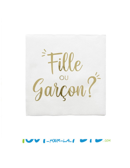 Lot de 10 serviettes "fille ou garçon" reveal gender blanc et doré