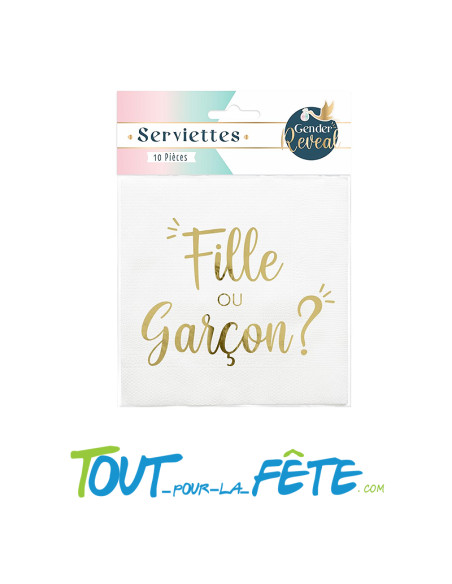Lot de 10 serviettes "fille ou garçon" reveal gender blanc et doré