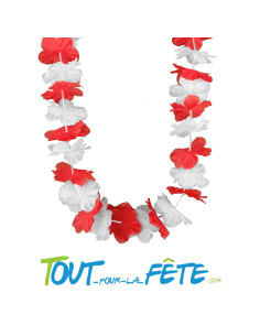 Collier de fleur Hawaïen / Tahiti rouge et blanc 2