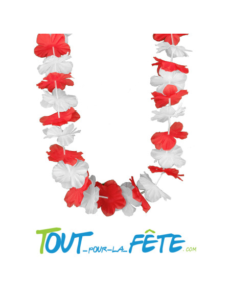 Collier de fleur Hawaïen / Tahiti rouge et blanc