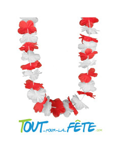Collier de fleur Hawaïen / Tahiti rouge et blanc