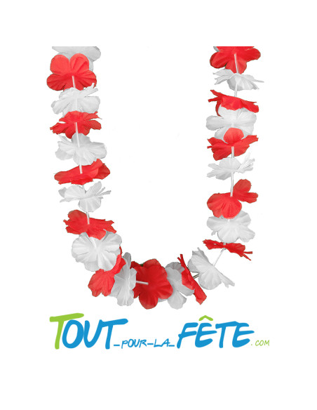 Collier de fleur Hawaïen / Tahiti rouge et blanc