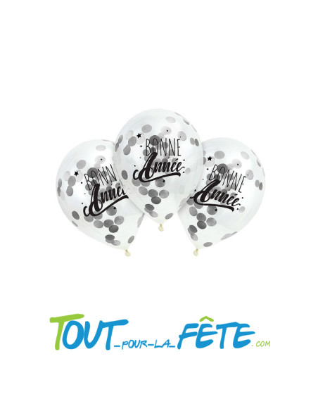 Lot de 3 ballons transparents confettis argent " bonne année "