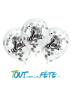 Lot de 3 ballons transparents confettis argent " bonne année "
