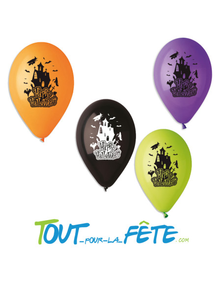 50 ballons en latex Happy halloween (noir, vert, orange, violet)