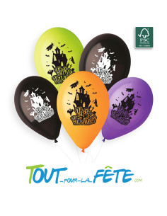 50 ballons en latex Happy halloween (noir, vert, orange, violet)