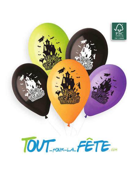 50 ballons en latex Happy halloween (noir, vert, orange, violet)