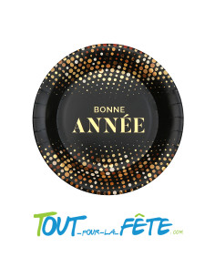 Lot de 10 assiettes or et noir " bonne année "22.5 cm