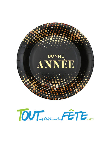 Lot de 10 assiettes or et noir " bonne année "22.5 cm