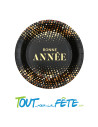 Lot de 10 assiettes or et noir " bonne année "22.5 cm