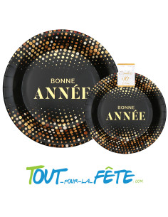Lot de 10 assiettes or et noir " bonne année "22.5 cm 2