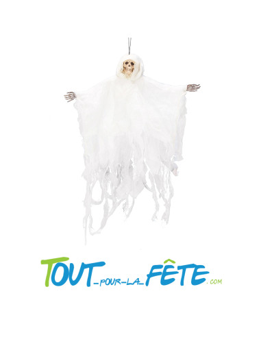 Décoration suspendue fantôme tête de mort blanc 60cm