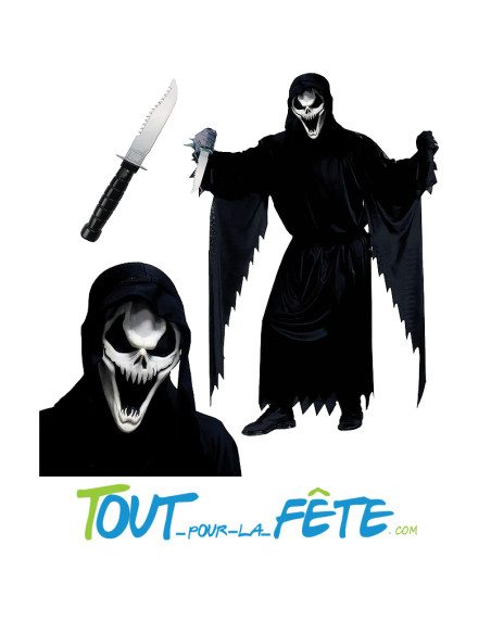 Déguisement serial killer ( Scream ) complet ( masque - costume - couteau )