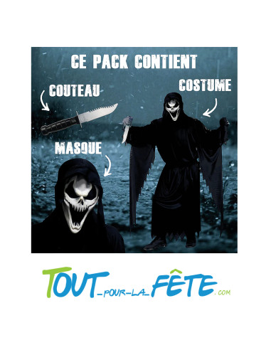 Déguisement serial killer ( Scream ) complet ( masque - costume - couteau )