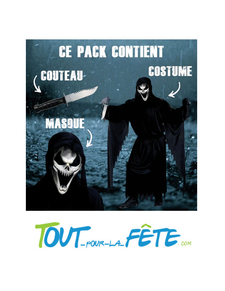 Déguisement serial killer ( Scream ) complet ( masque - costume - couteau )