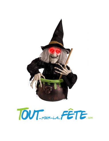 Sorcière avec chaudron lumineux et sonore 70 cm