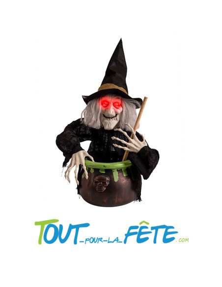 Sorcière avec chaudron lumineux et sonore 70 cm