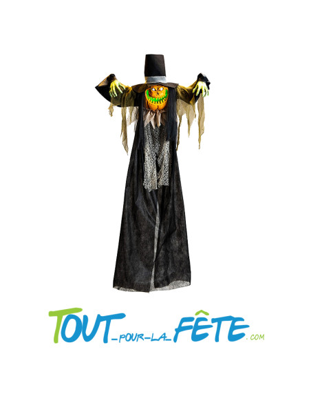 Monstre citrouille à suspendre avec chapeau et lumière 180cm