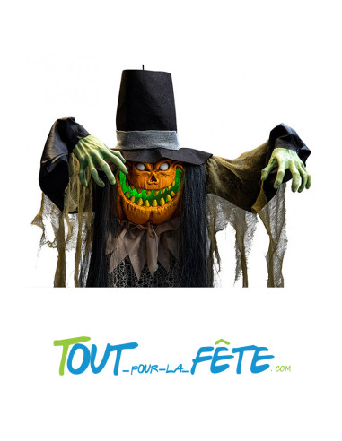 Monstre citrouille à suspendre avec chapeau et lumière 180cm