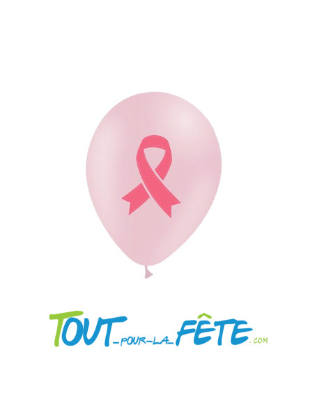Sachet de 8 ballons en latex 28 cm rose avec noeud Octobre rose