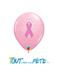 Sachet de 6 ballons en latex rose avec noeud Octobre rose...