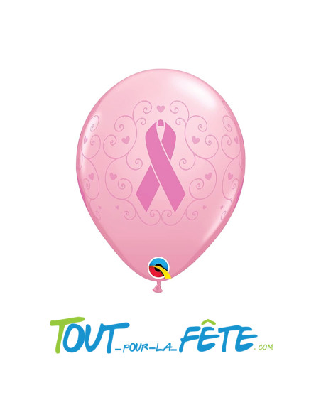 Sachet de 6 ballons en latex rose avec noeud Octobre rose 28 cm
